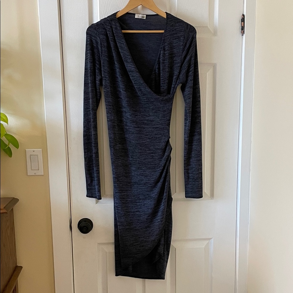Wilfred free aritzia surplice faux wrap dress heather grey/blue